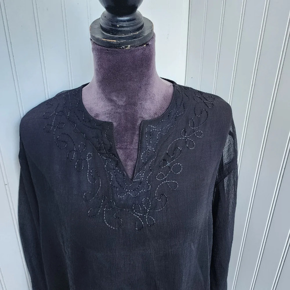 I.G. Sport Black Airy Sheer Polyester Gauze Tunic Top Embroidery Blouse India XL - Picture 4 of 11